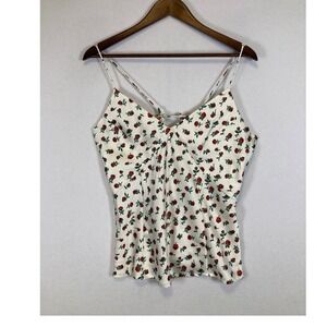 Coquette Rose Print Camisole Women Medium White Red Floral Tie Back VN1247024